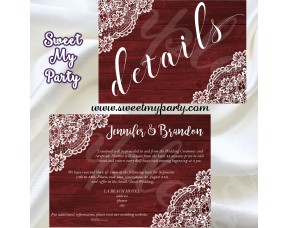 Rustic Wedding Details card,Vintage Lace Details insert cart,(017w)